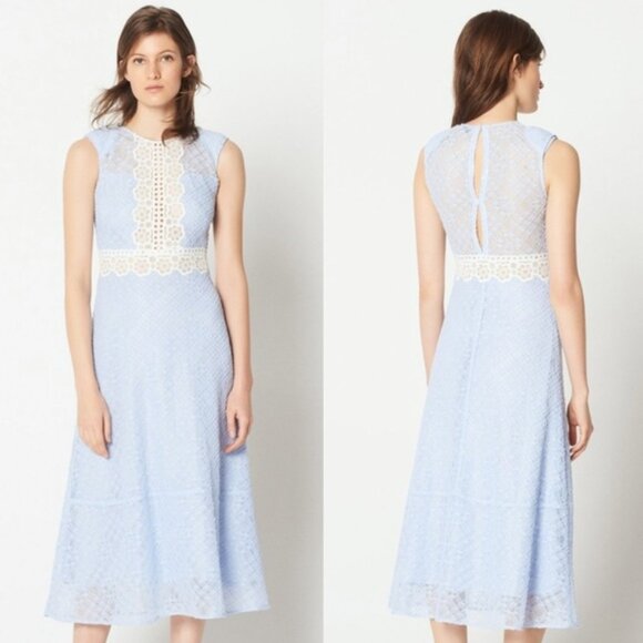 Sandro Blue Lace Midi Dress - Picture 1 of 15
